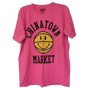 Chinatown Market t-shirt size large pink and yellow Smiley face cotton Unisex